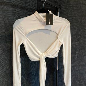 White crop top with tie up front